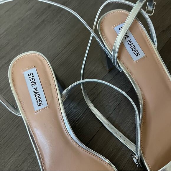 Steve Madden Luxe Metallic Block Healed Strappy Sandal Square Toe Luxe 11M - Picture 3 of 11